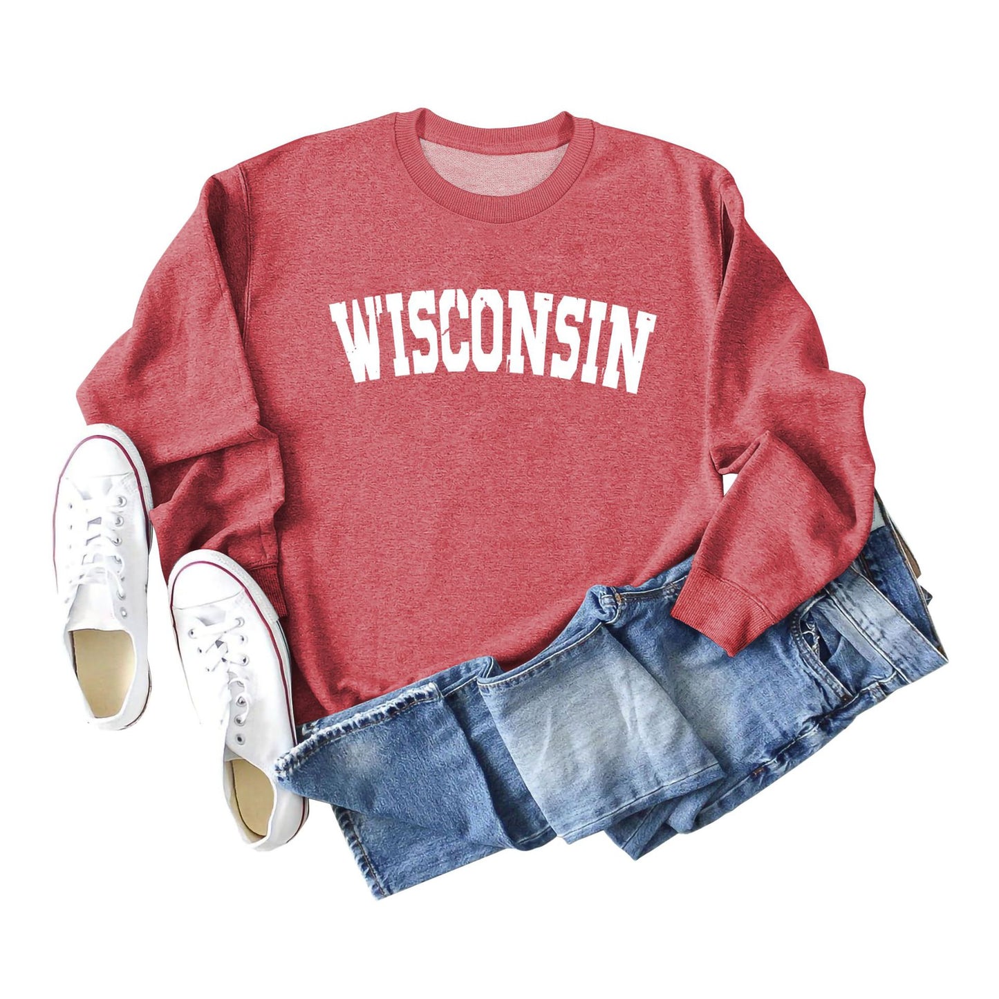 Women's Autumn And Winter Clothing Wisconsin Letter Print Casual Loose Round Neck Hoodie