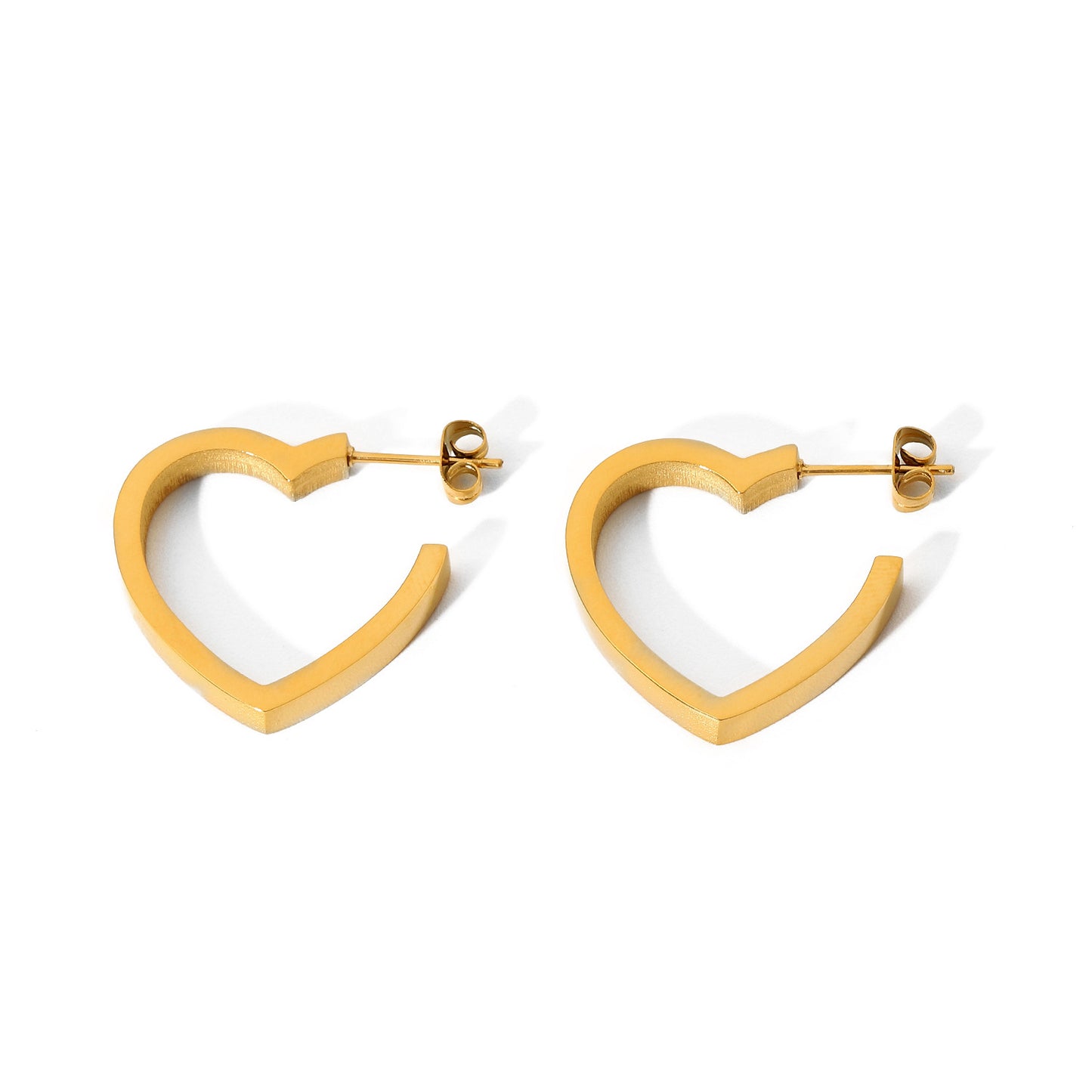 5pcs 18K Gold Earrings Stainless Steel Flat Heart Stud Runways With Titanium Steel Earrings