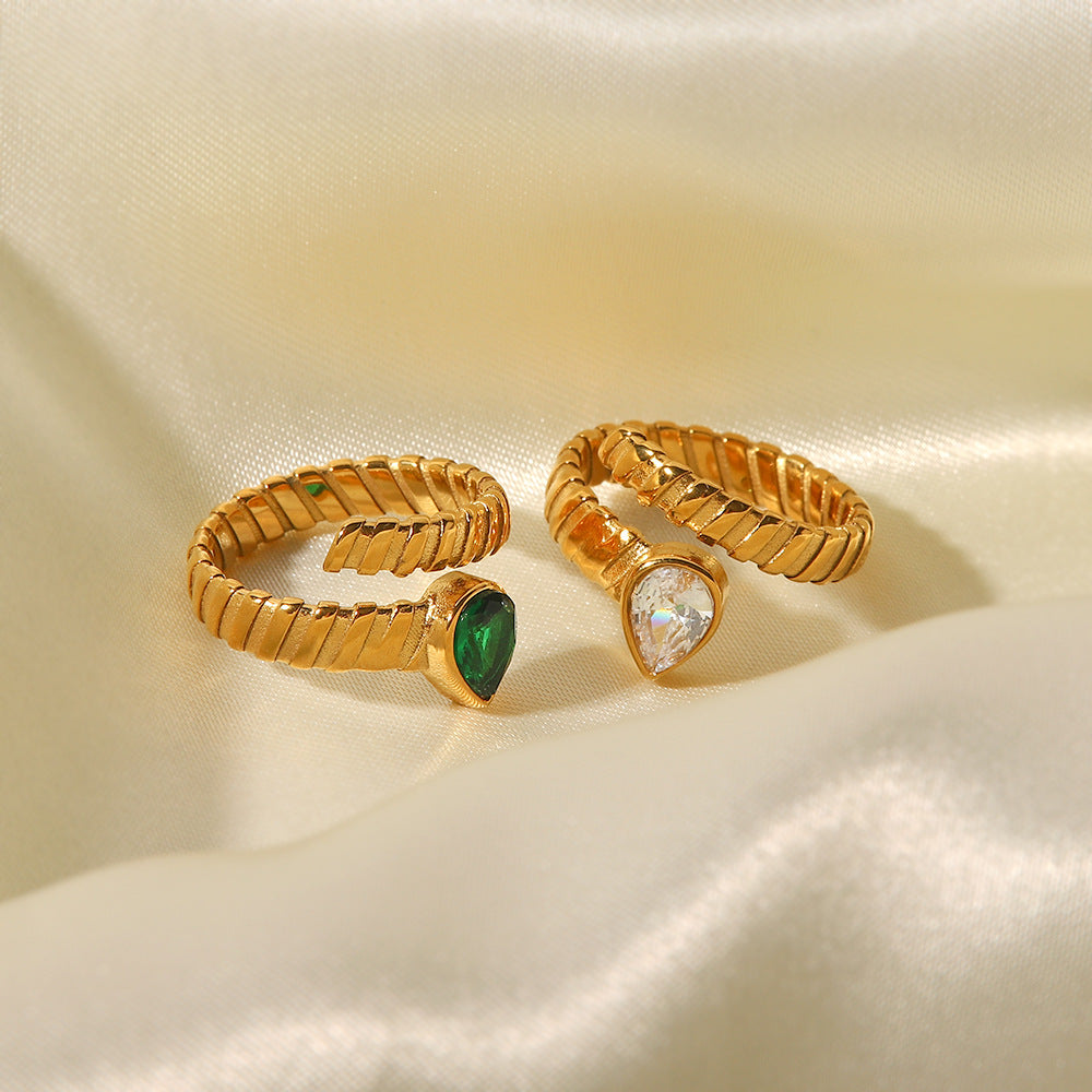 5pcs New Titanium Steel Love Ring 18K Gold Irregular Inlaid White Green Drop Zircon Open Ring