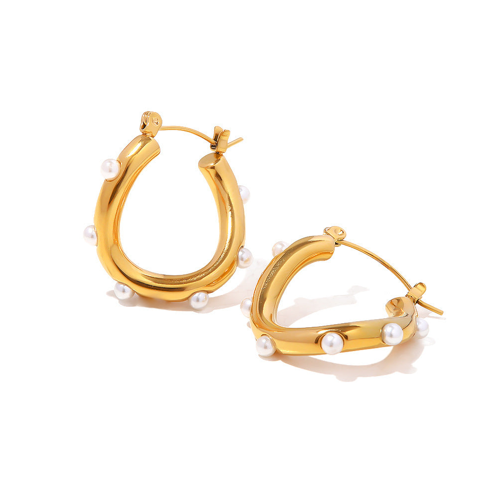 5pcs New 18K Gold Plated Profiled Pearl Earrings Fashion All Matching Earrings