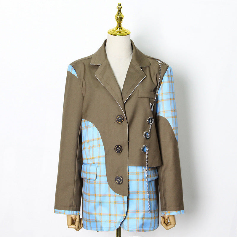 Spring New Casual Suit Jacket Splicing Fashion Personality Simple Trend Everything Matching Slimming Style
