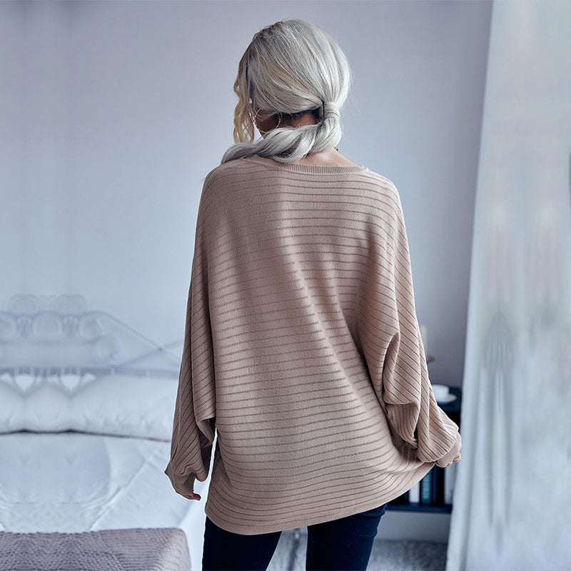 New Autumn Round Neck Medium Long Loose Solid Color Batsleeve Sweater