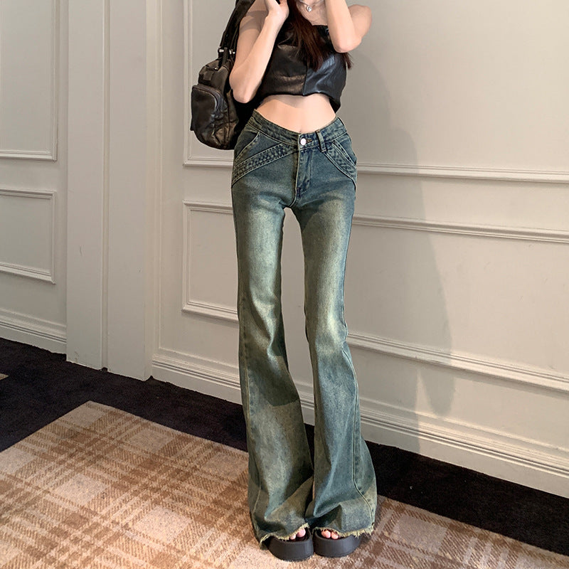 Retro Low-Rise V-Stretch Micro-Cut Jeans Girl Hottie High-Waisted Mop Jeans