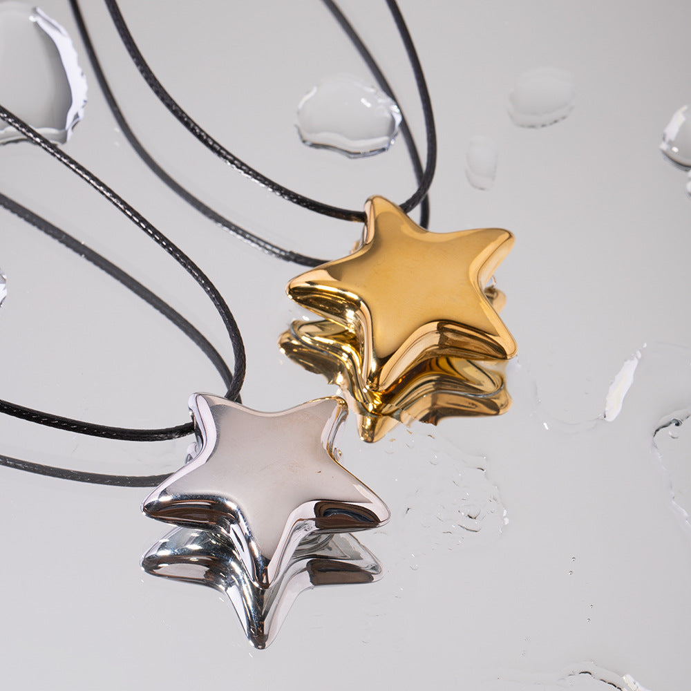 5pcs Hot Titanium Steel Pendant With 18K Gold Stainless Steel Necklace Women's Half Moon Shape Pendant