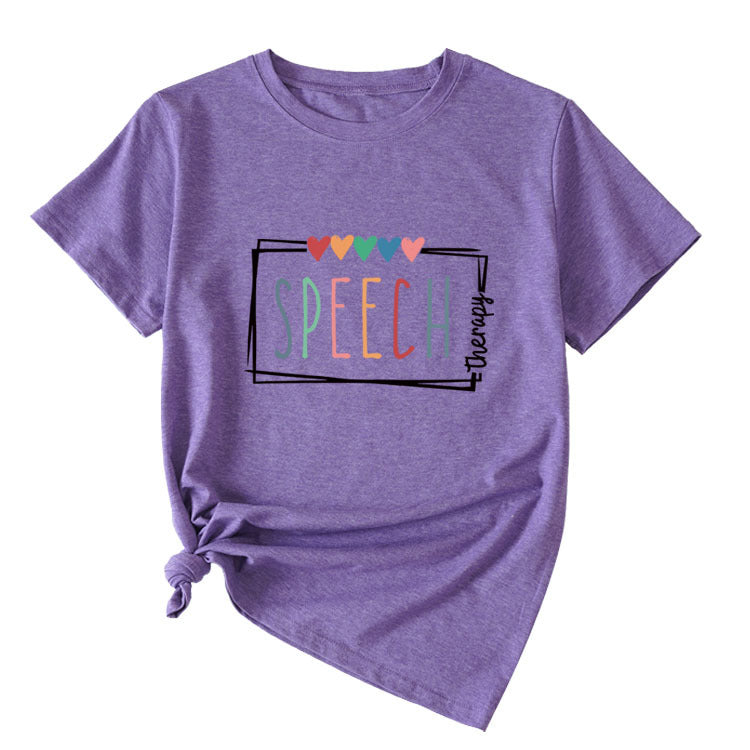 Women's Casual Crew-Neck T-Shirt Speech Therapy Loose Short Sleeves