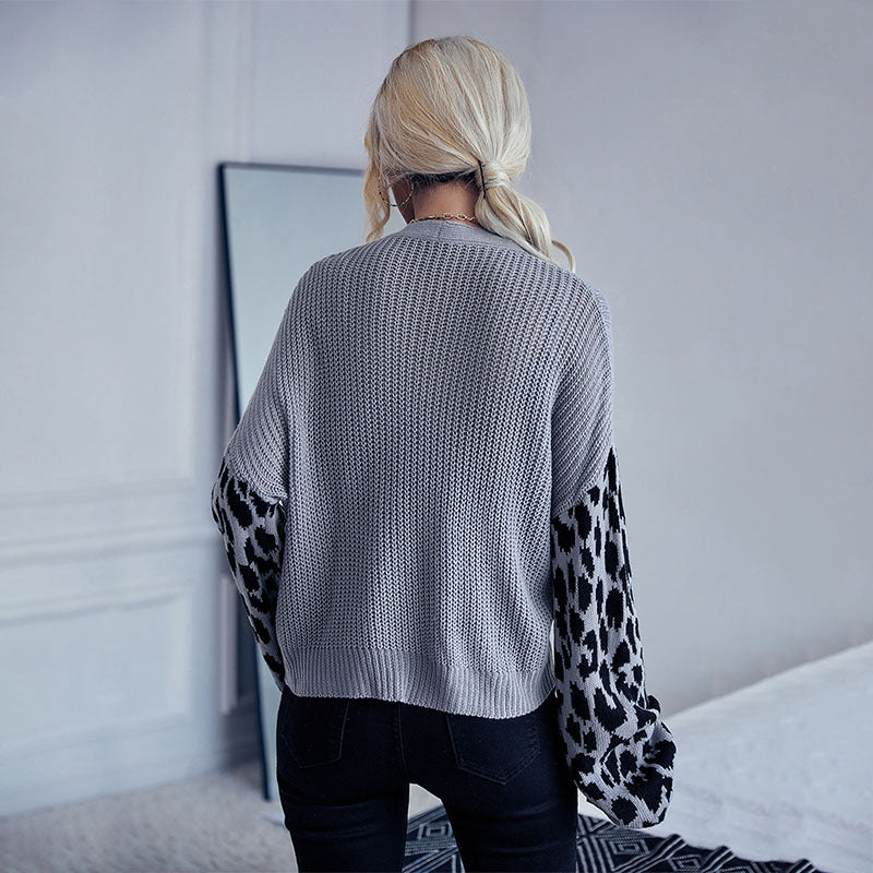 Autumn and Winter Fashion: Women's Long-Sleeved Leopard Sweater Coat