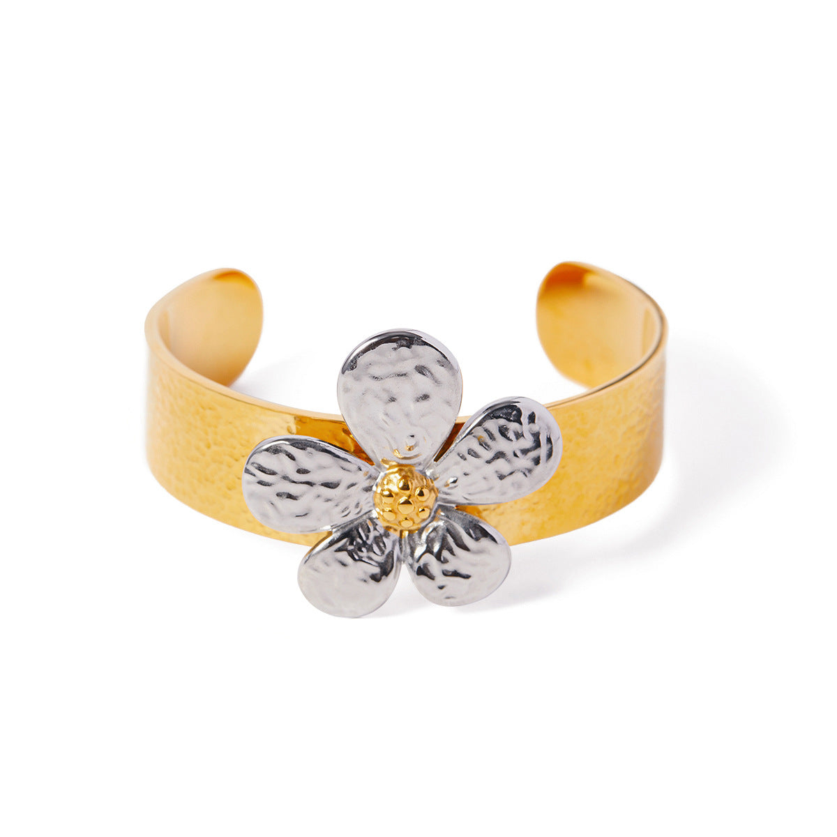 5pcs Fashion All-Match Titanium Steel Bracelet Sweet Cool Gold And Silver Matching Flowers Open 18K Gold Stainless Steel Bracelet Hand Jewelry