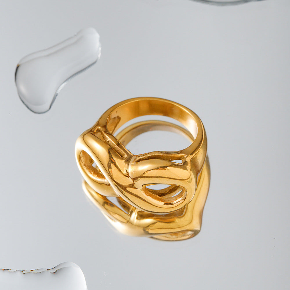 5pcs Tide Cold Titanium Steel 18K Gold Stainless Steel Infinite Symbol Ring No. 7 Female Niche Design