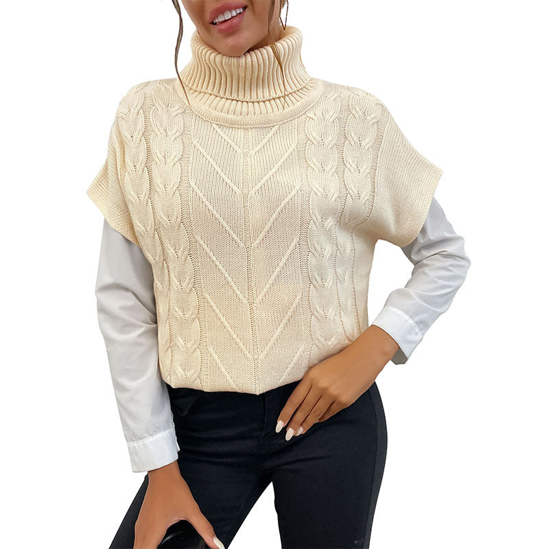 Autumn and Winter Chic Solid Color Twist Turtleneck Short-Sleeve Sweater - New Women's Fashion