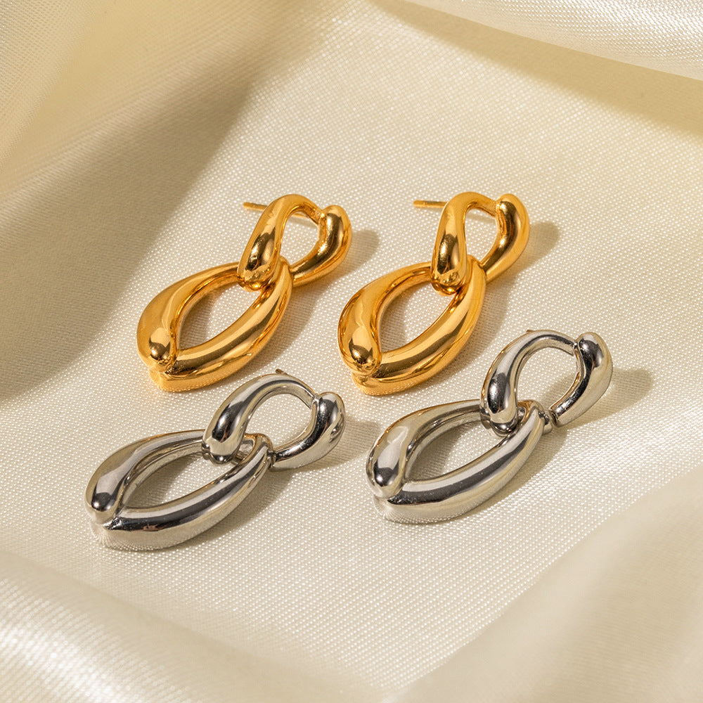 5pcs New Titanium Steel Gold-Plated Earrings 18K Gold-Plated Stainless Steel Irregular Chain Earrings Do Not Fade Jewelry