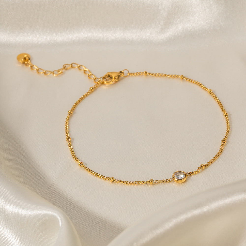 5pcs Retro Titanium Steel Bracelet 16K Gold Stainless Steel Inset White Zircon Anklet Women's Titanium Steel Anklet Jewelry