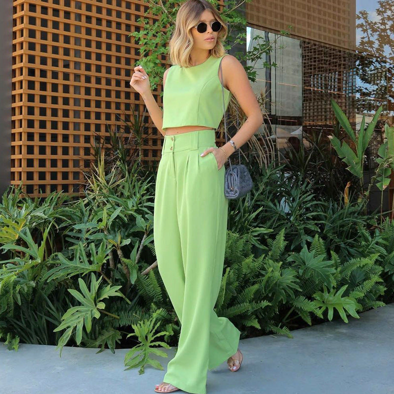 Sleeveless Casual Fashion Suit Women's Summer Solid Color Slacks Two-Piece Set