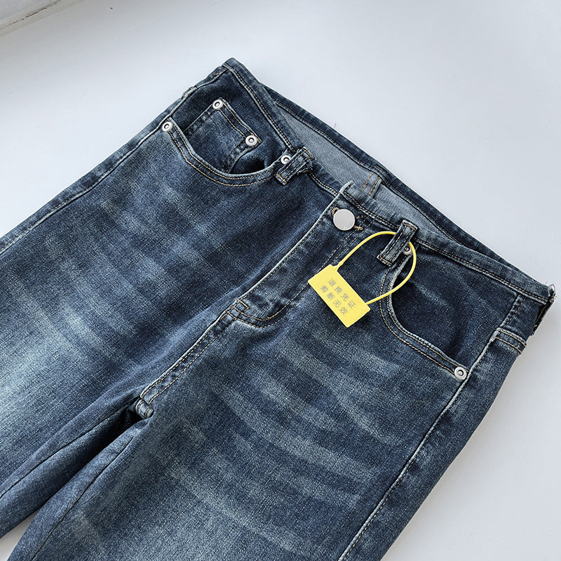 Fall New Retro Spice Girl Slim Mid-Waisted High Bounce Slim Fit Bell-Bottom Jeans Girl