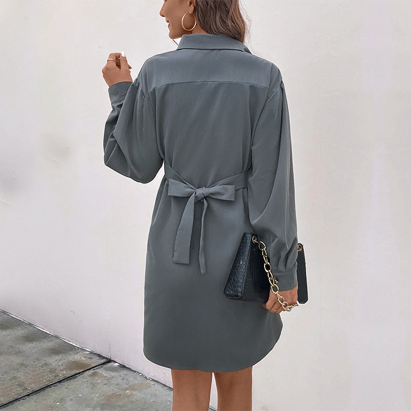 Autumn New Women's Dress Long Sleeve Solid Color Shirt Dress