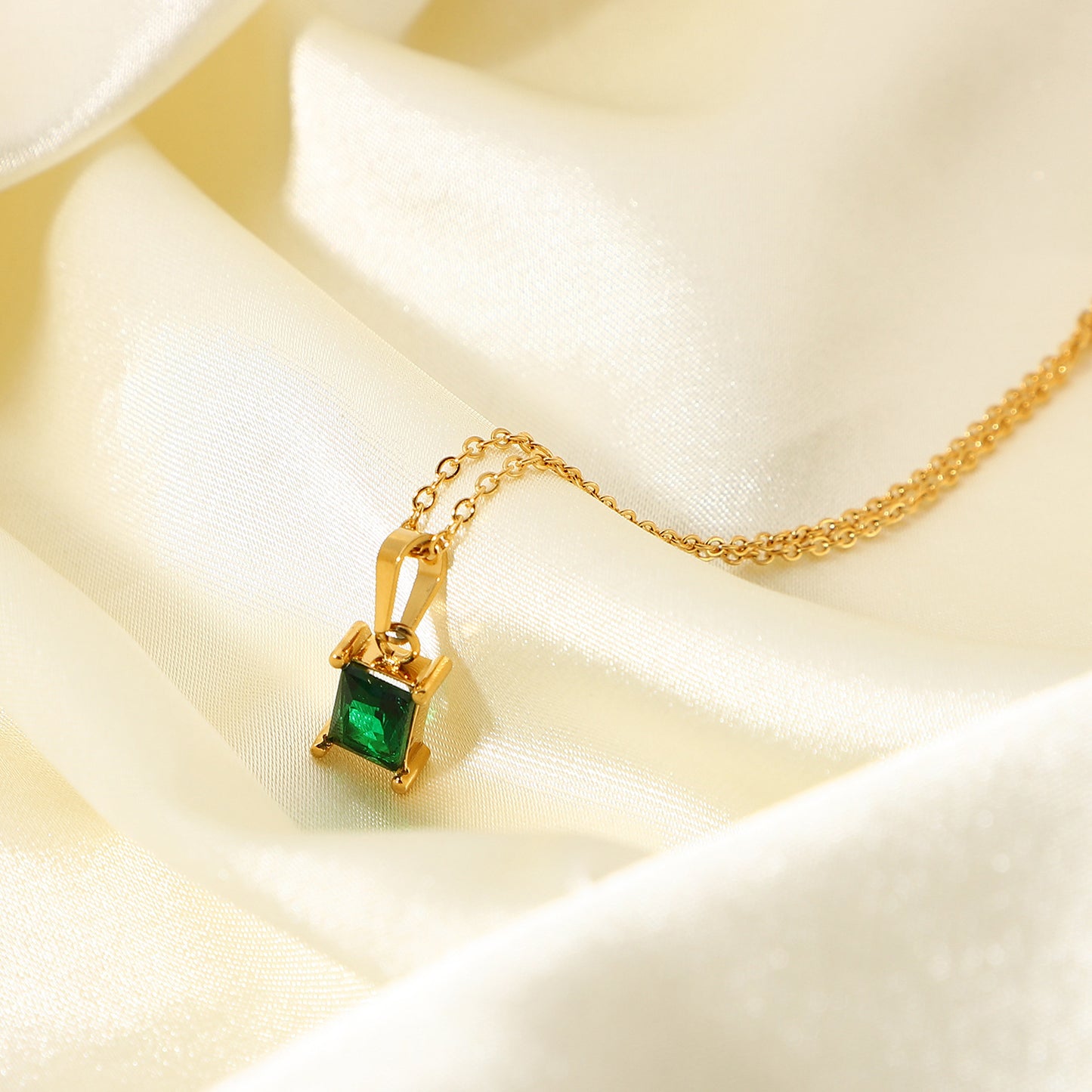 5pcs Fashion Style Necklace Square Zircon Pendant Necklace Stainless Steel Jewelry 18K Gold Necklace