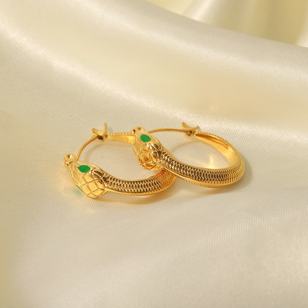 5pcs Stainless Steel Serpentine Green Eye Earrings Fashion Personality Niche Design Sense Does Not Fade Earrings Girl