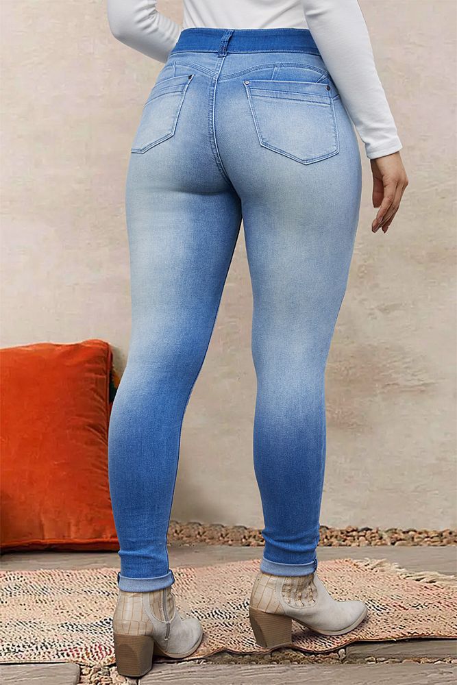 Ripped Button Front Roll Up Hem High Waist Skinny Jeans