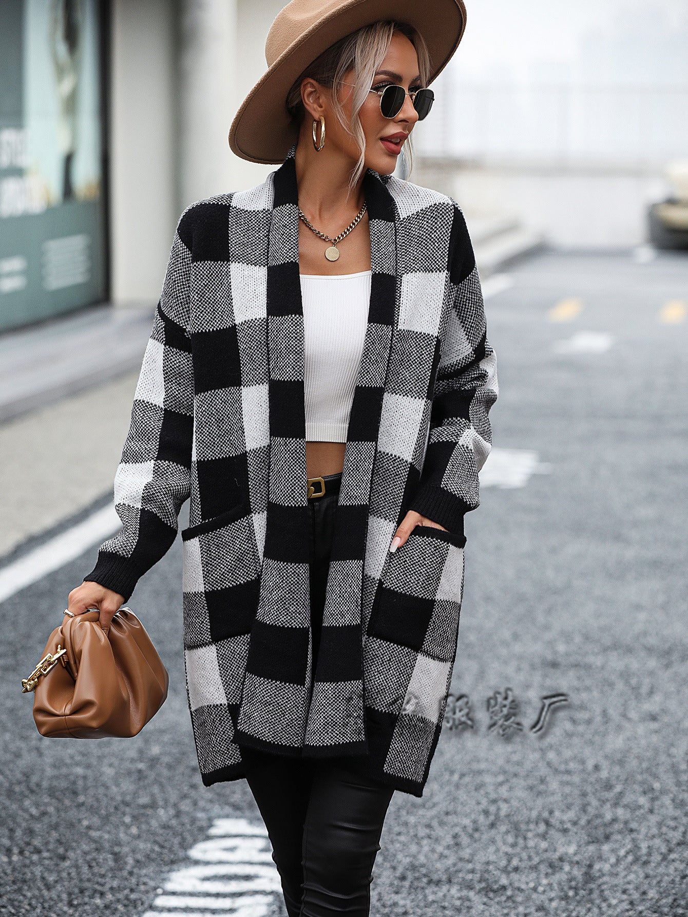 New Coat Loose Plaid Color Knitting Cardigan Fashion Sweater Women