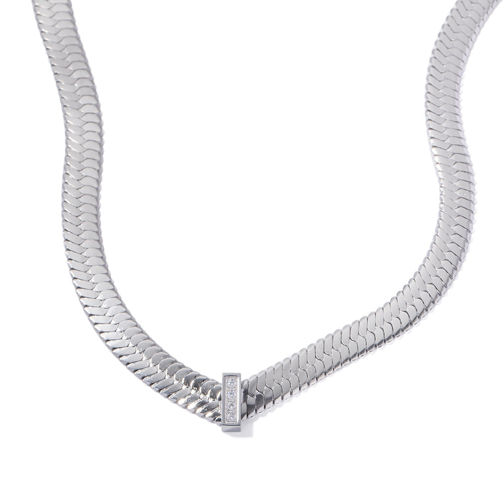 5pcs Titanium Steel Necklace 18K Gold-Plated Stainless Steel White Gold With Zirconium Necklace For Women Jewelry