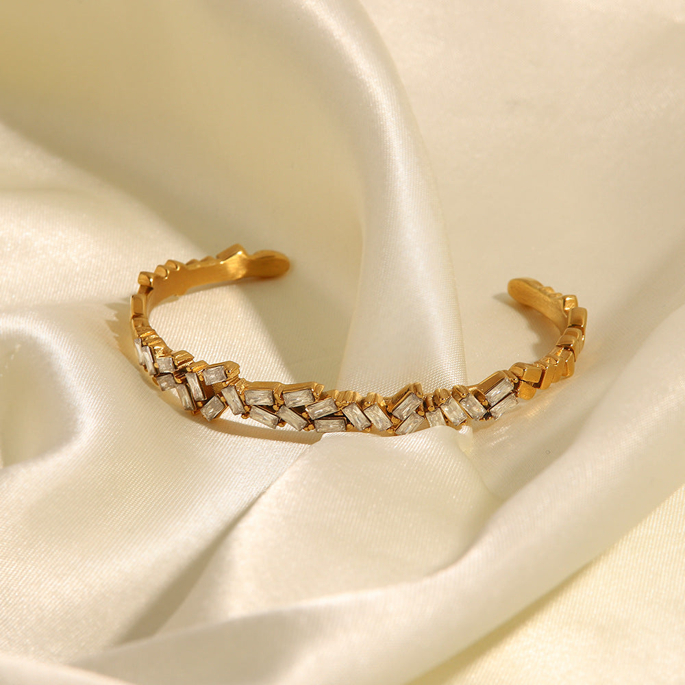 5pcs Fashion Elegant Temperament Minimalist Cold Everything Inlaid Zircon Open Bracelet Does Not Fade Bracelet Woman