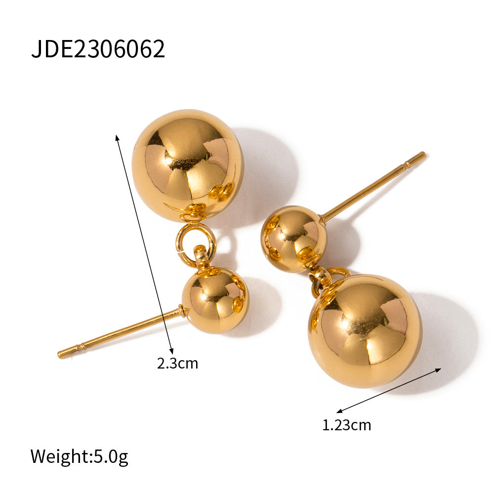 5pcs Stylish All-In-One Earrings 16K Gold Stainless Steel Ball Pendant Earrings Long Temperament Earrings