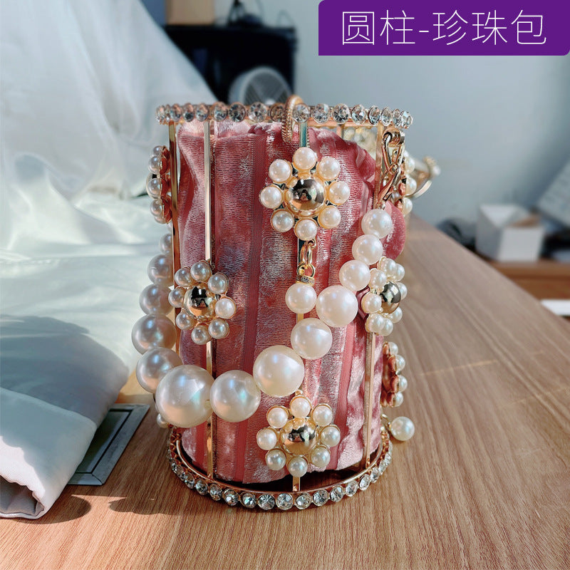 Summer New Popular Diamond-Encrusted Niche Diy Dinner Party Pearl Hand-Held Diagonal Banquet Bag