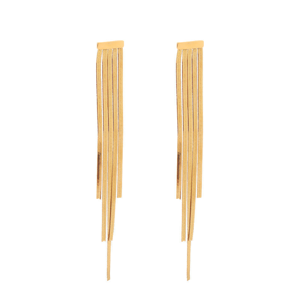 5pcs Style Exaggerated Long Tassel Earrings Feminine Metallic Sense Does Not Fade All-Match Titanium Steel Drop Earrings