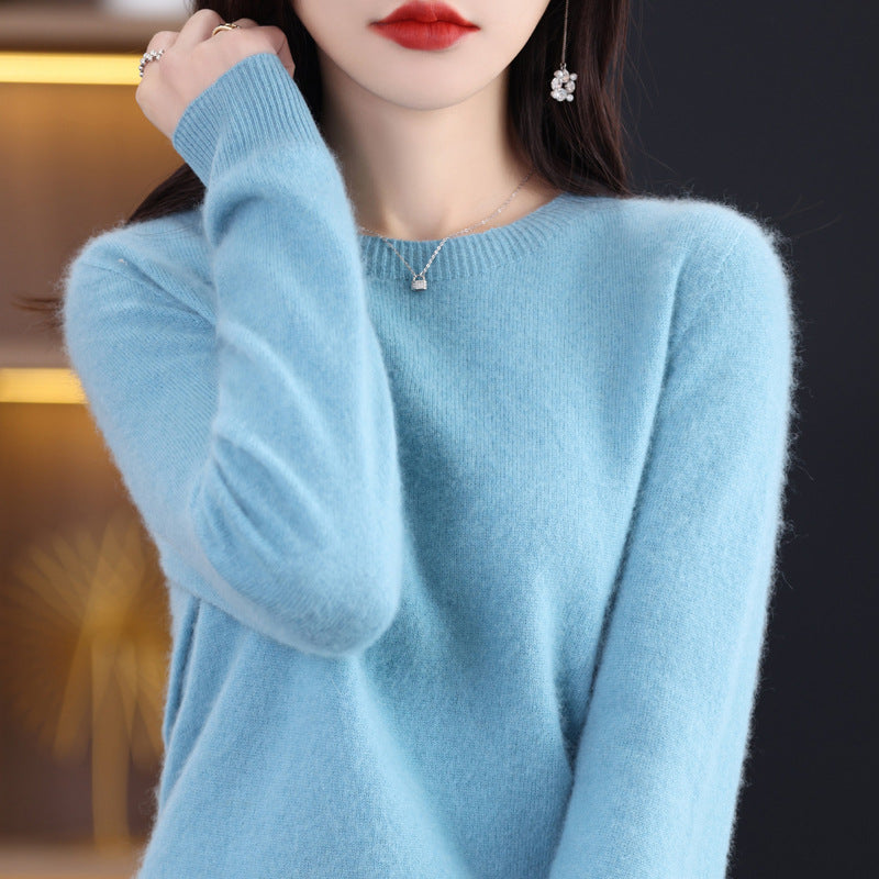 100 Pure Wool Knitwear Women's V-Neck Pullover Loose Base Shirt Autumn And Winter New Solid Color Sweater
