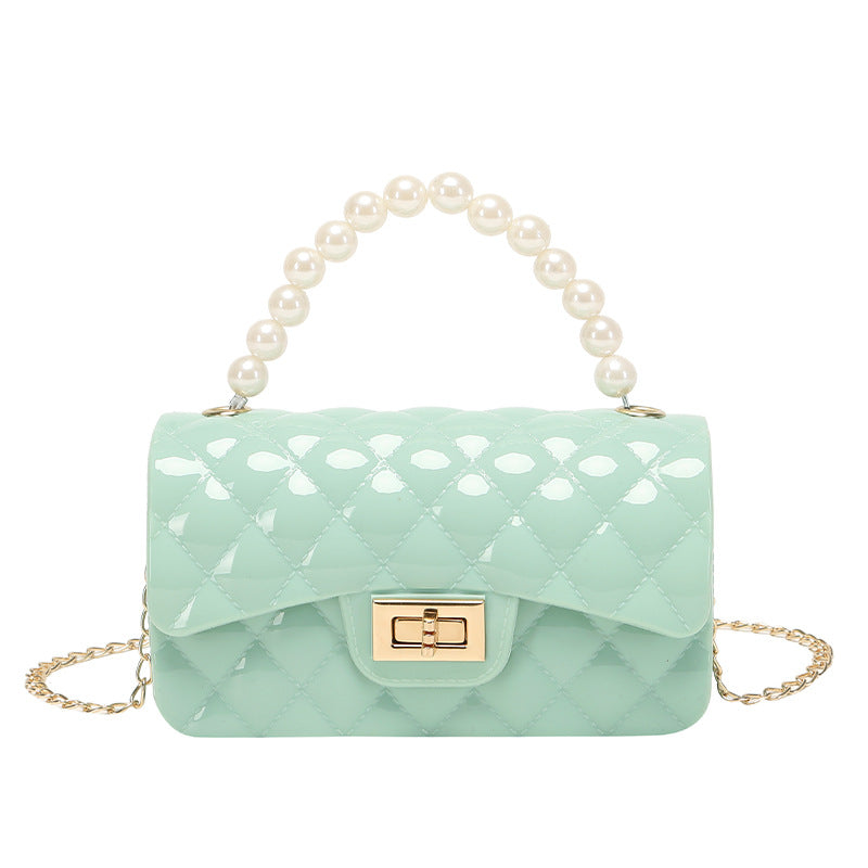Bag Summer New Diamond Lattice Solid Color Pearl Hand Jelly Bag Pvc Women's Single Shoulder Crossbody Bag
