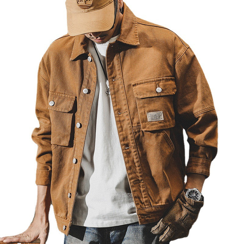 Heavy Retro Denim Coat Male Spring And Autumn Loose Fashion Brand New Trend Handsome Cargo Jacket Male