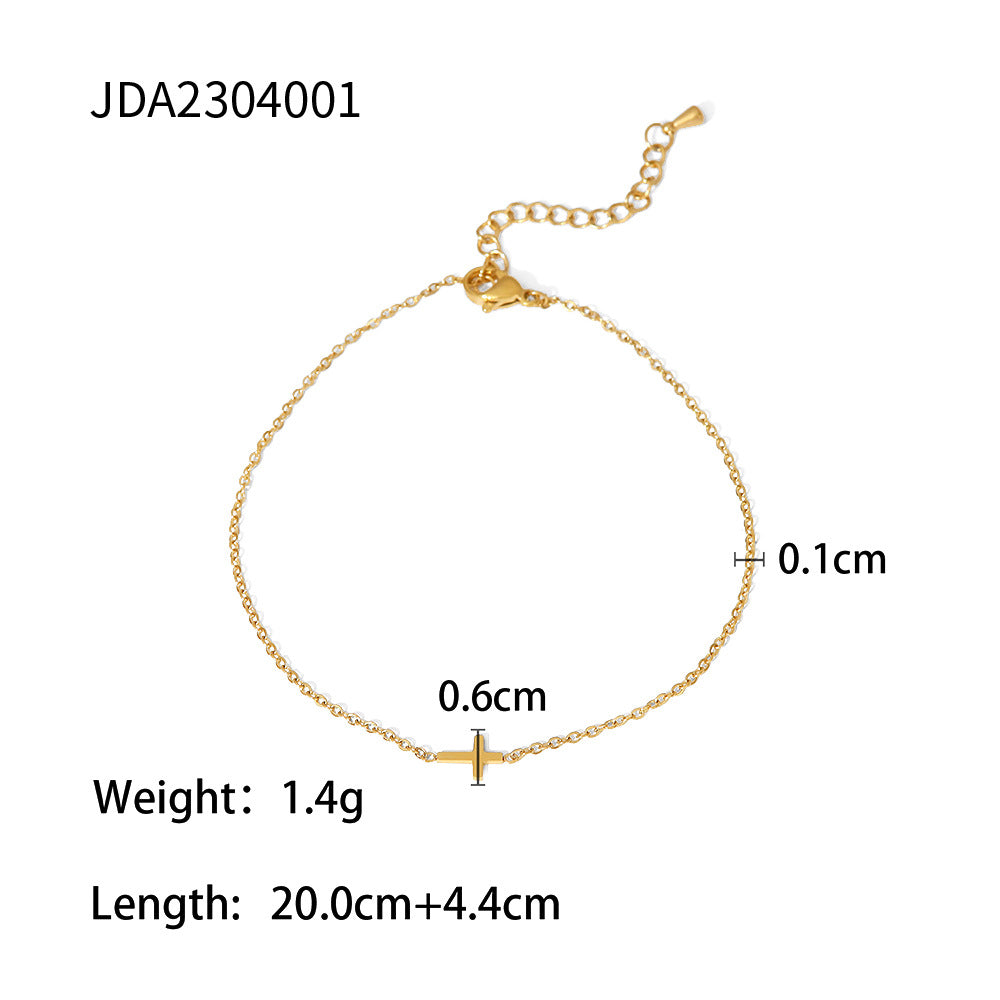 5pcs Vintage 18K Gold Cross Fine Anklet Women's Fashion Stainless Steel Anklet Jewelry