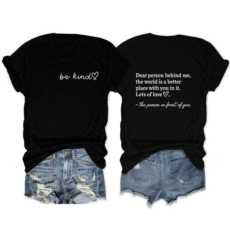 Front And Back Printed Short Sleeve Dear Person Behind Me Loose Fashion T-Shirt