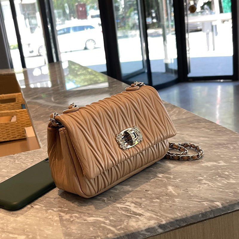 Niche High-Grade Folding Small Square Bag New Chain Underarm Bag Single Shoulder Hand Crossbody Bag Female Bag