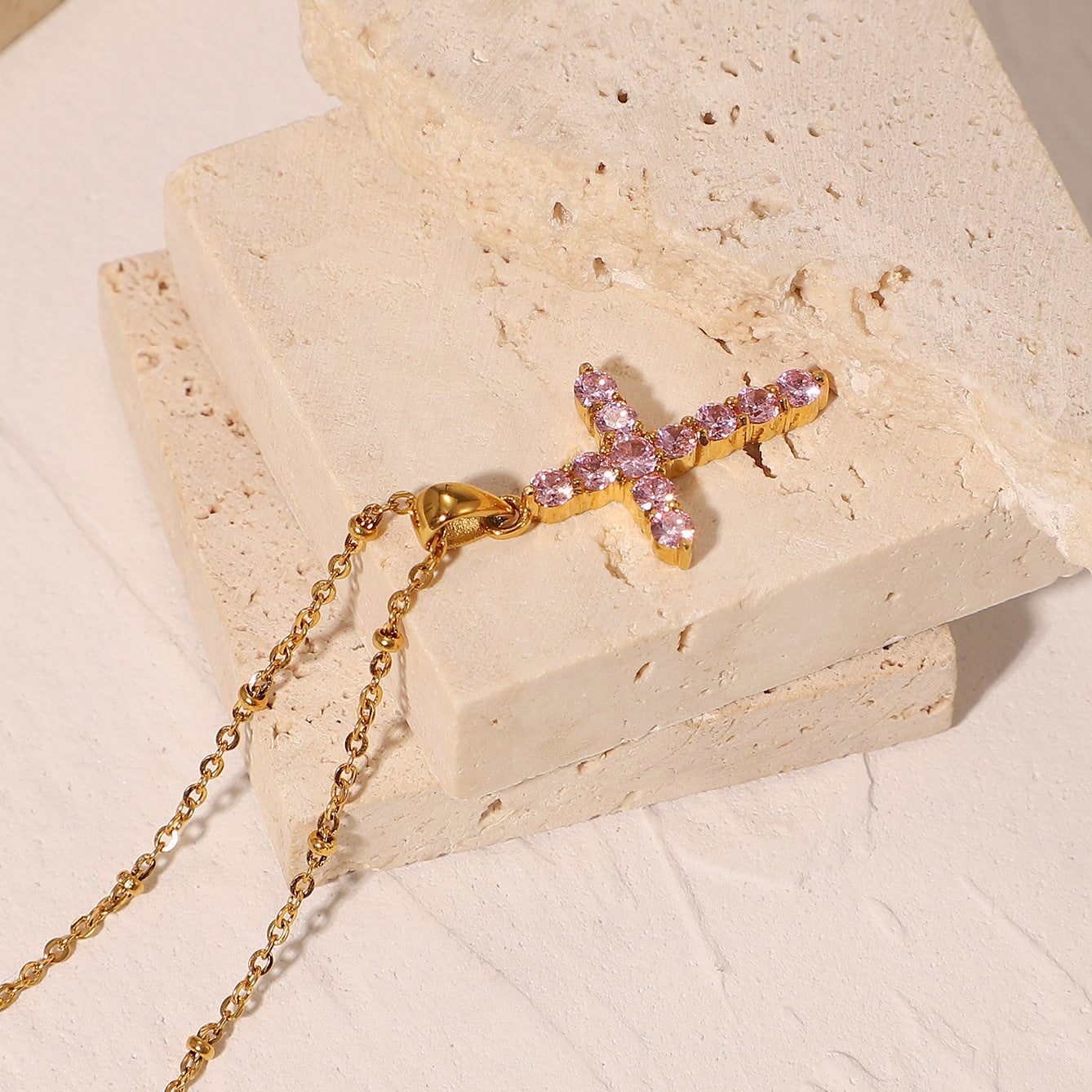 5pcs Accessories Popular Necklace 18K Gold Plated Stainless Steel Zircon Cross Pendant Necklace For Women