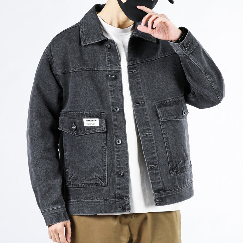 Heavy Denim Coat Male Spring And Autumn New Fashion Handsome Cargo Jacket Loose Large Size Washed Coat