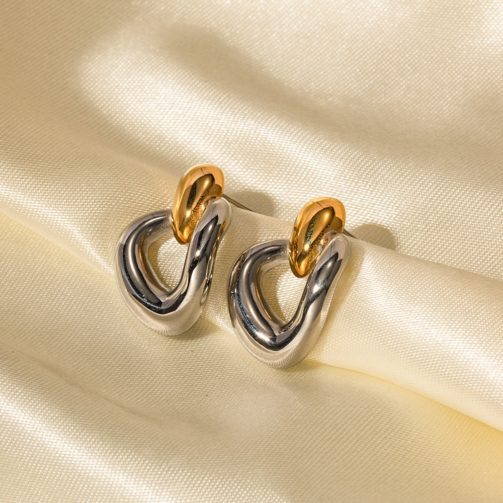 5pcs New 18K Gold Stainless Steel Gold And Silver Matching Line Sense Child Earrings Stainless Steel Earrings For Women