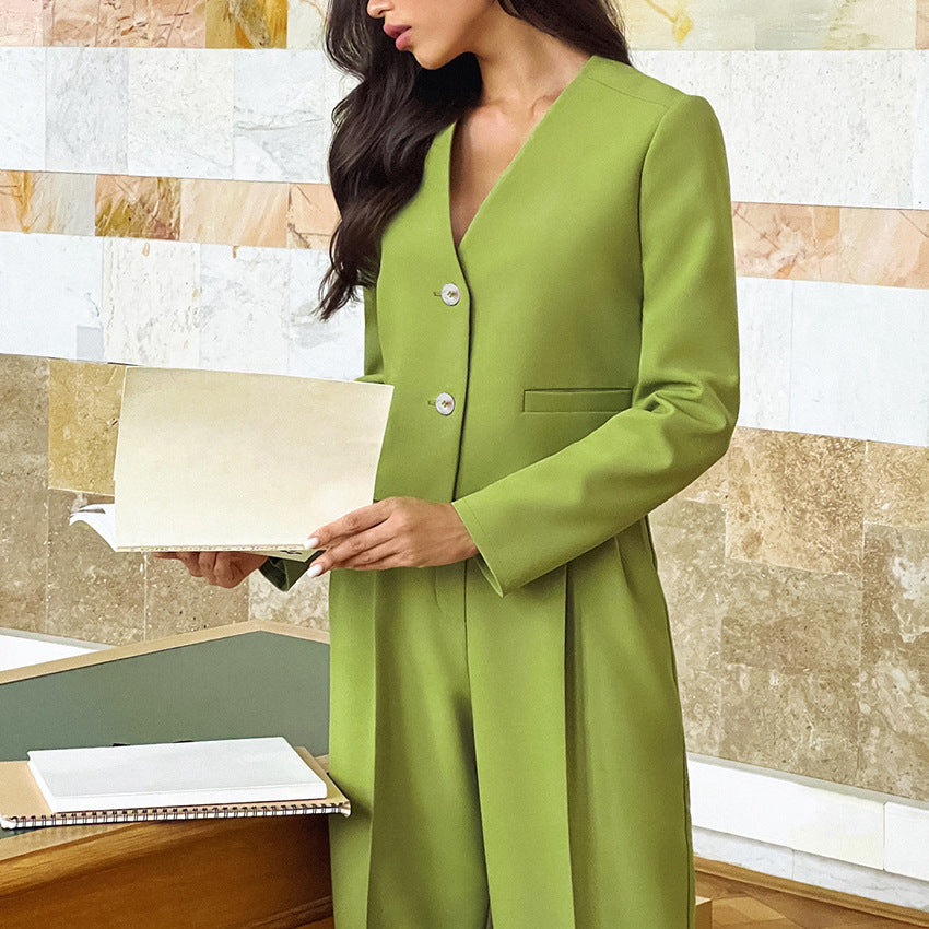 Green V-Neck Commuter Casual Women's Suit New Fall Fashion Women's Two-Piece Set