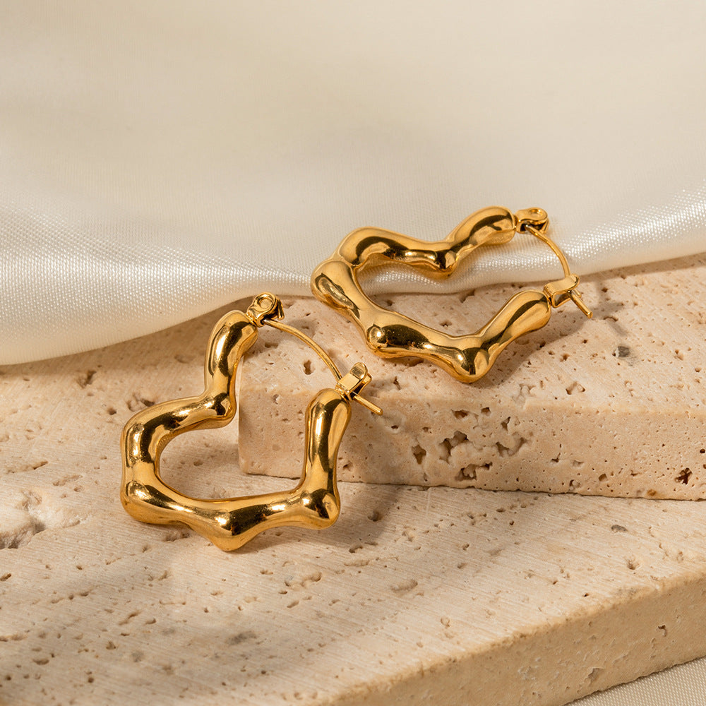 5pcs With Temperament Titanium Steel Earrings 18K Gold Plated Stainless Steel Bamboo Love Earrings Earrings Female