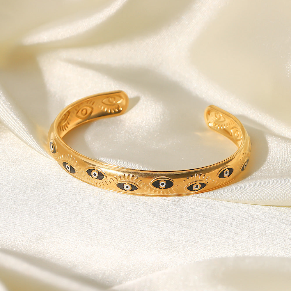 5pcs 18K Gold Plated Open Bracelet Stainless Steel Bracelet Eye Adjustable Ladies Titanium Steel Fashion All-Match Bracelet Accessories