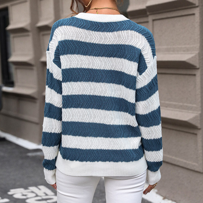 Autumn New Fashion Women's Long-Sleeved Striped Sweater