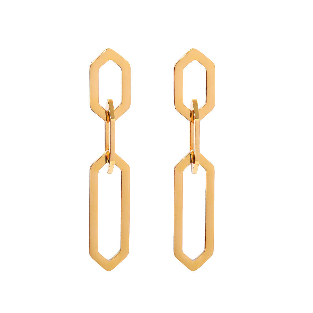 5pcs Titanium Steel Earrings 18K Gold Plated Stainless Steel Geometric Pendant Earrings Women's Fashion All Matching Earrings