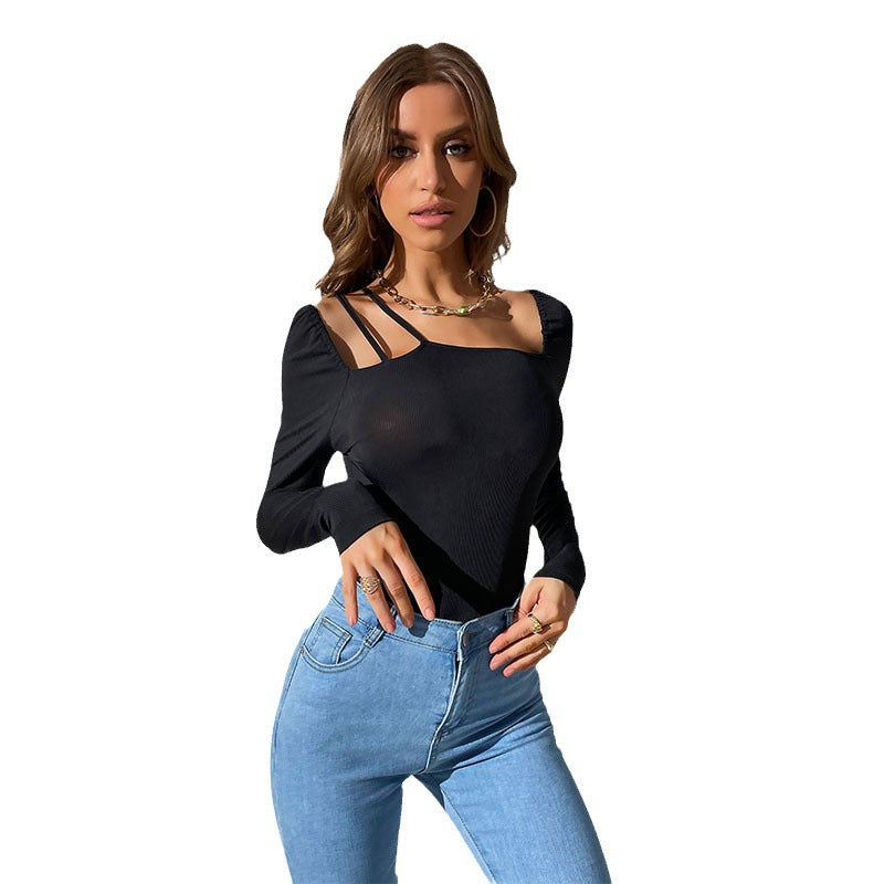 Jumpsuit Women Pit Strip Black Tight-Fitting Hollow-Out One-Line Collar Jumpsuit