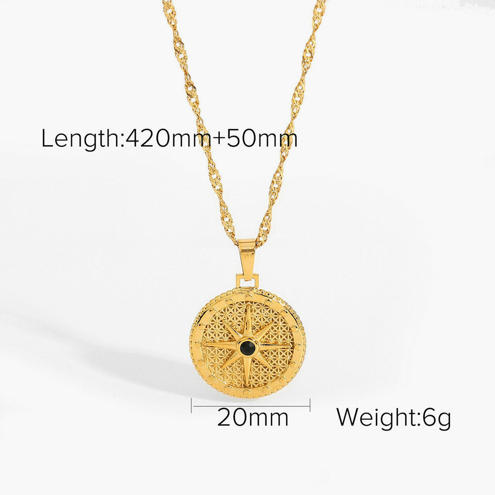 5pcs Niche Design Coin Round Brand Necklace Cold All Match Retro Temperament Personality Sweater Chain Female