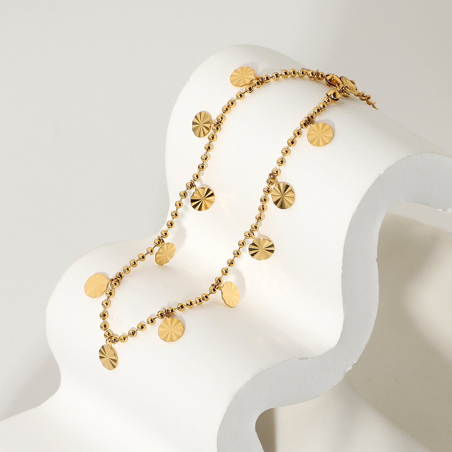 5pcs 18K Gold Plated 316L Stainless Steel Anklet Beaded Petal Disc Pendant Anklet Anklet Foot Decoration Woman
