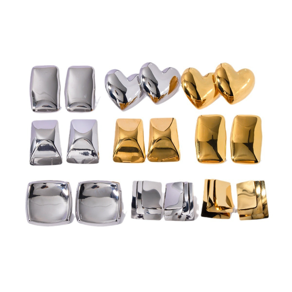 5pcs Simple Retro New 18K Gold High Grade Sense Rectangular Earrings Drop Female Cool Accessories