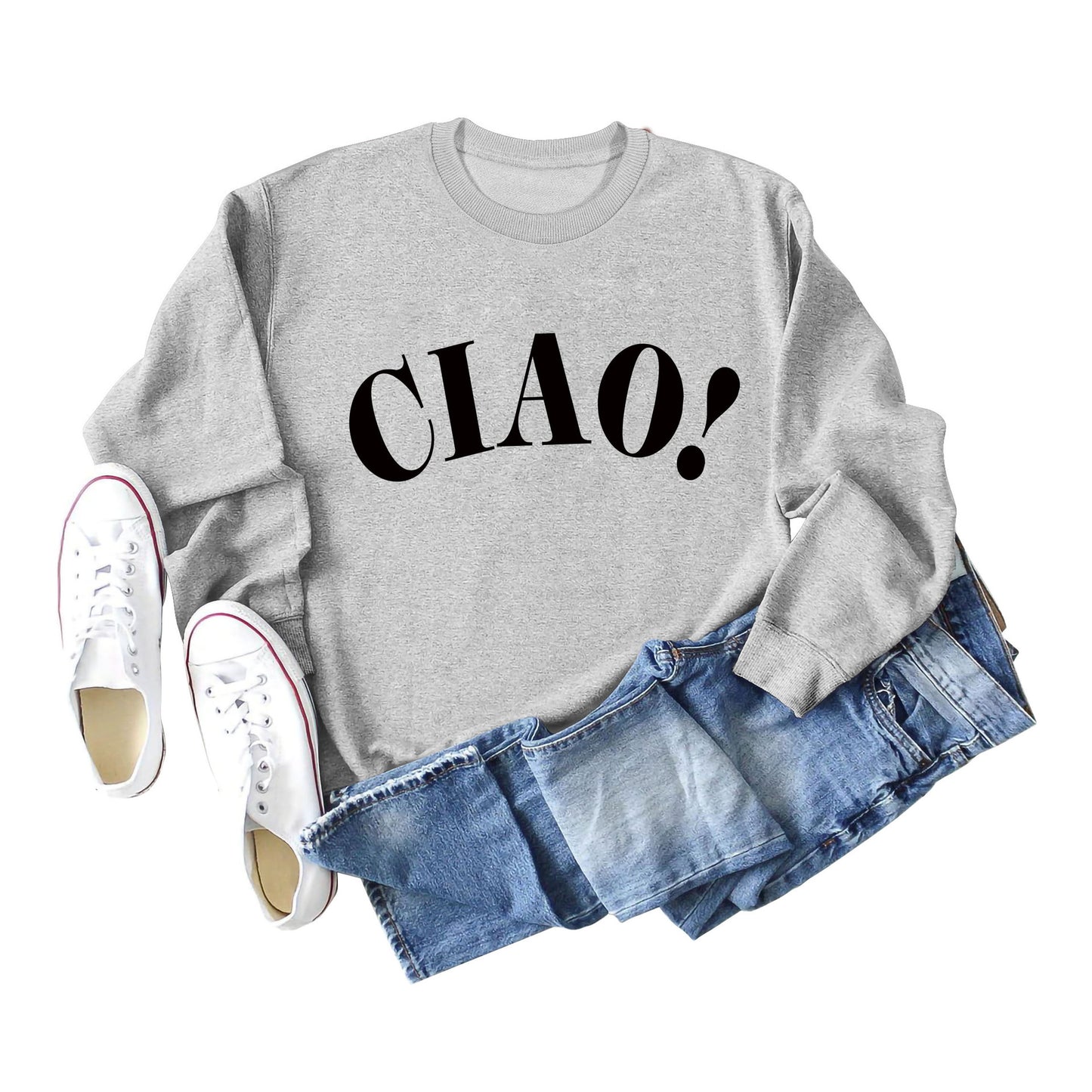New Long-Sleeved Blouse Ciao Simple Letter Round Neck Sweater Loose Undershirt Women