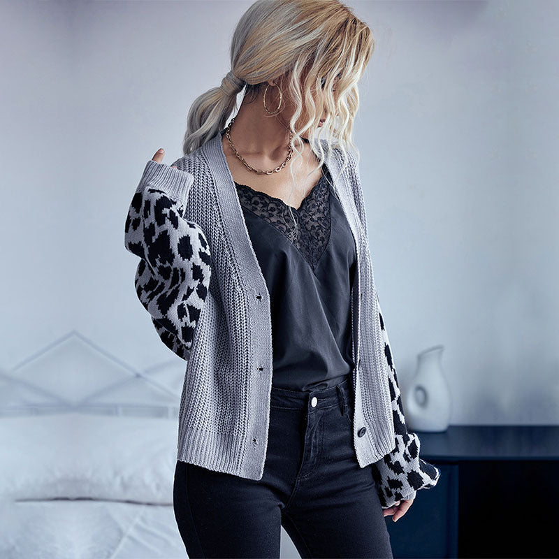 Autumn and Winter Fashion: Women's Long-Sleeved Leopard Sweater Coat