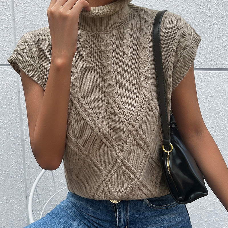 New Early Autumn Fashion Women's Solid Color Twist Sleeveless Vest Sweater