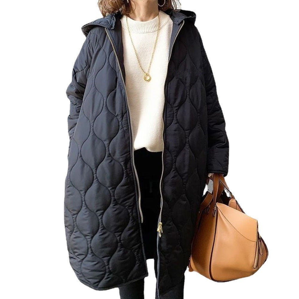 4 Color Women's Cotton-Padded Coat Autumn And Winter New Diamond-Shaped Lattice With Hat Cotton-Padded Coat Blouse