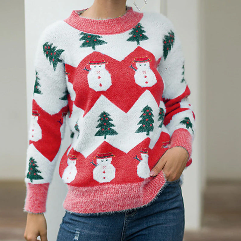 Autumn And Winter Sweater Women Christmas Round Neck Casual Lazy Atmosphere Sense Pullover Sweater